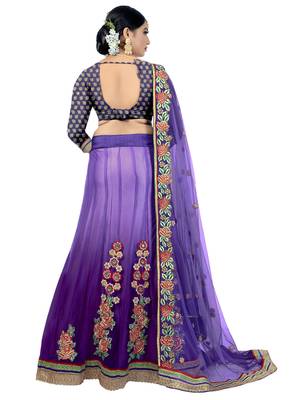 Purple embroidered blended cotton saree  3