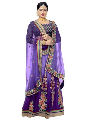 Purple embroidered blended cotton saree  4