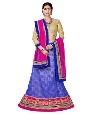 Blue Net Embroidered Unstitched Lehenga 1