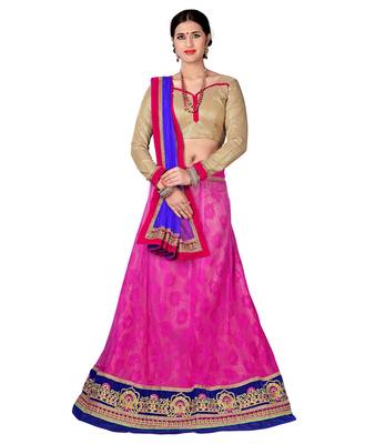 Pink Net Embroidered Unstitched Lehenga 1