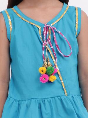 Jaipuri Print Pure Cotton Dhoti Top For Baby Girls-Firozi Blue 4