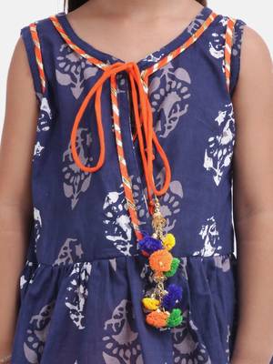 Jaipuri Print Pure Cotton Dhoti Top For Baby Girls-Indigo 5