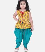 Jaipuri Print Pure Cotton Dhoti Top For Baby Girls- Yellow