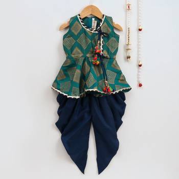 Angrakha Style Jacquard Peplum Dhoti-Green 1