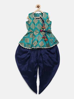 Angrakha Style Jacquard Peplum Dhoti-Green 2