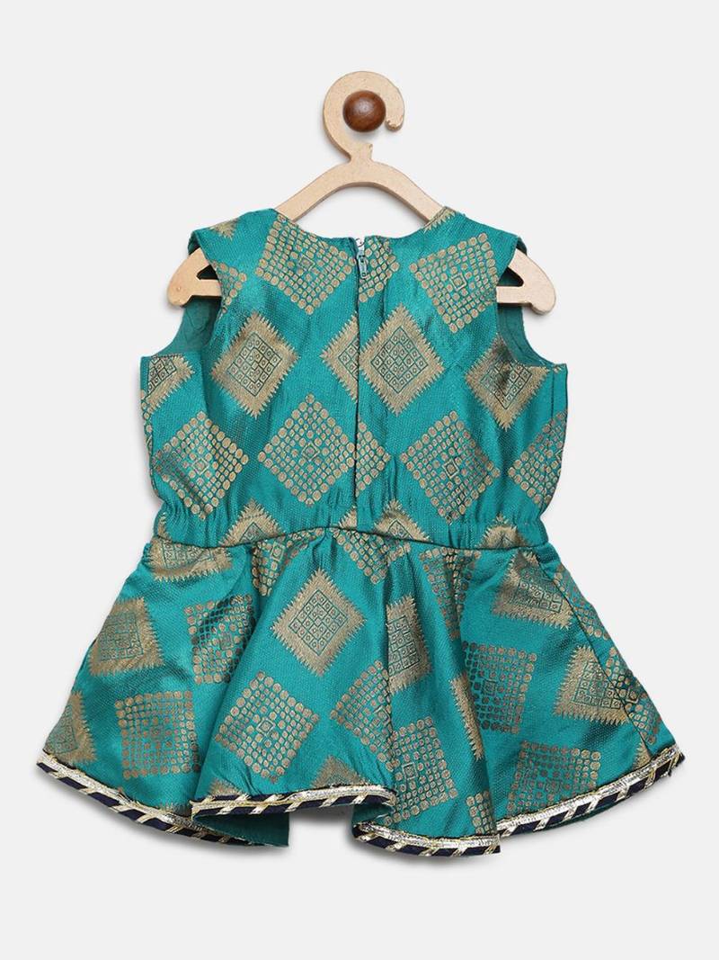 Angrakha Style Jacquard Peplum Dhoti-Green