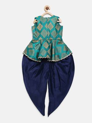 Angrakha Style Jacquard Peplum Dhoti-Green 4