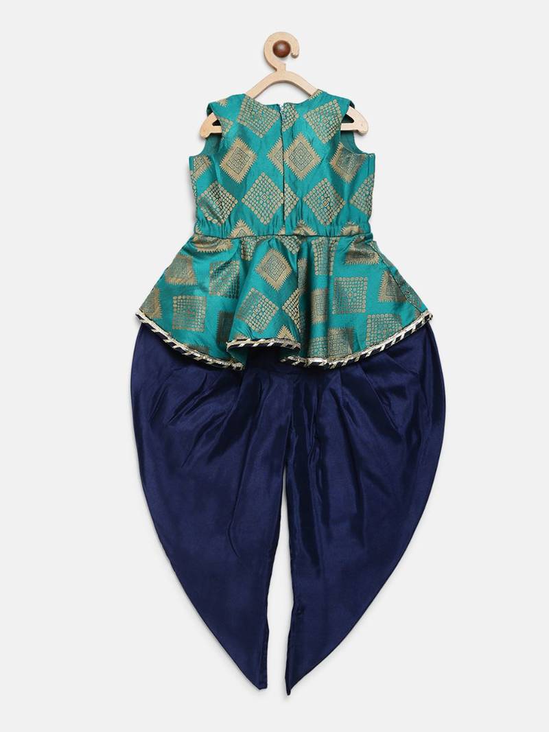 Angrakha Style Jacquard Peplum Dhoti-Green