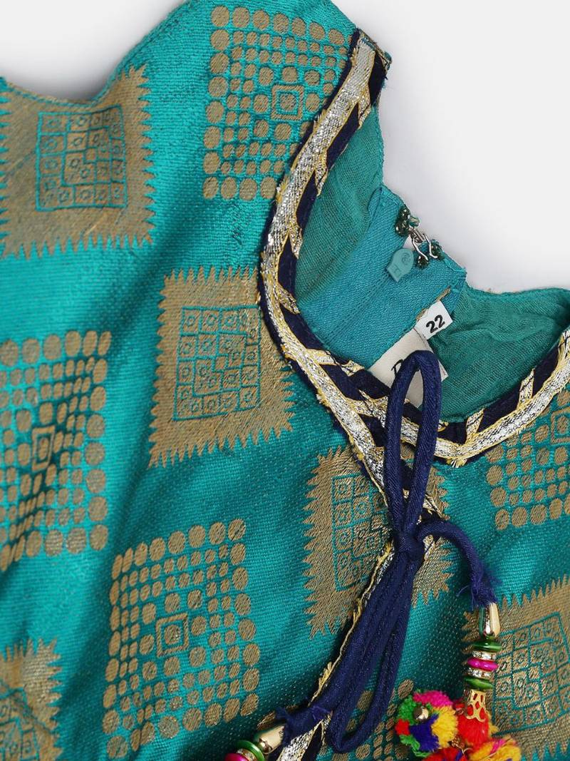 Angrakha Style Jacquard Peplum Dhoti-Green