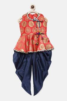 Angrakha Style Jacquard Peplum Dhoti- Pink