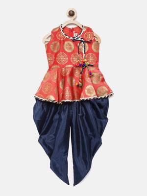 Angrakha Style Jacquard Peplum Dhoti- Pink 1