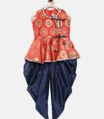 Angrakha Style Jacquard Peplum Dhoti- Pink