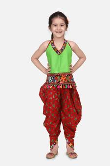 Halter Neck Cotton Top With Dhoti- Red