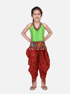 Halter Neck Cotton Top With Dhoti- Red 1