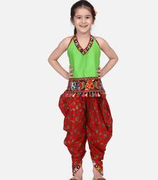 Halter Neck Cotton Top With Dhoti- Red