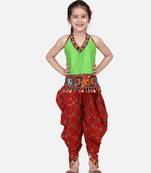 Halter Neck Cotton Top With Dhoti- Red