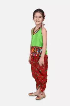Halter Neck Cotton Top With Dhoti- Red