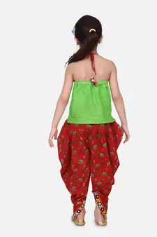 Halter Neck Cotton Top With Dhoti- Red