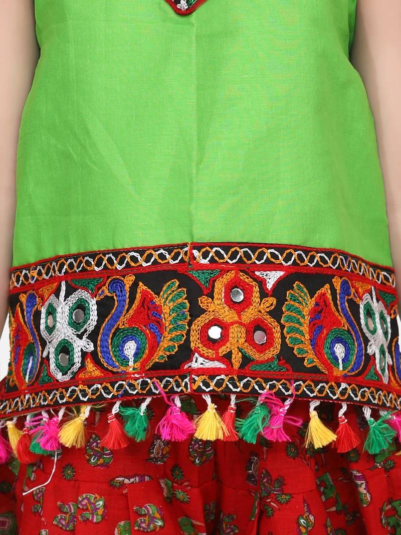 Halter Neck Cotton Top With Dhoti- Red