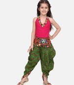 Halter Neck Cotton Top With Dhoti- Green
