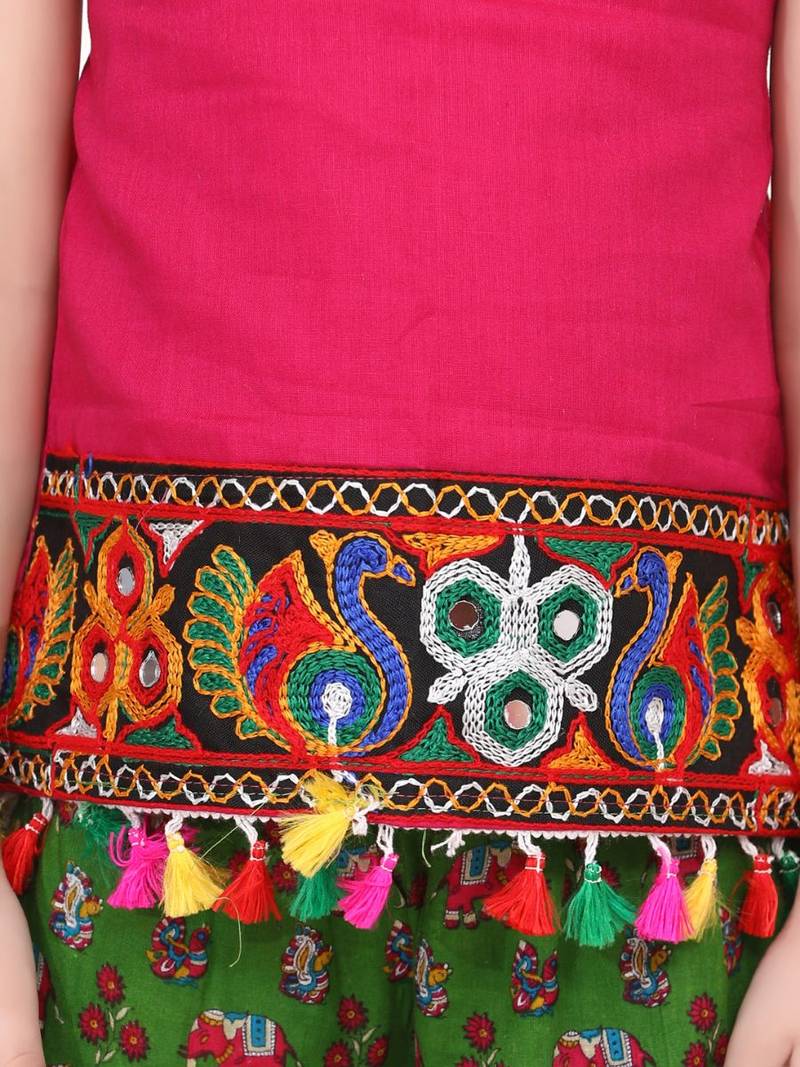 Halter Neck Cotton Top With Dhoti- Green