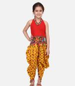 Halter Neck Cotton Top With Dhoti- Yellow