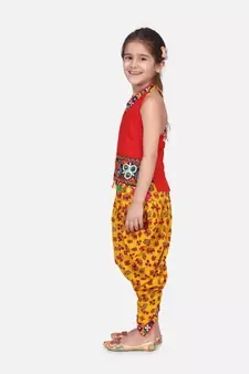 Halter Neck Cotton Top With Dhoti- Yellow
