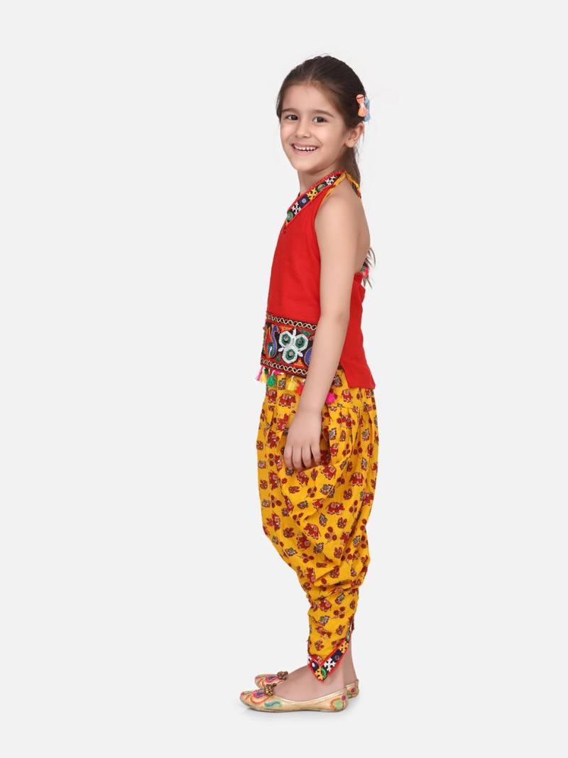 Halter Neck Cotton Top With Dhoti- Yellow