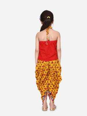 Halter Neck Cotton Top With Dhoti- Yellow 3