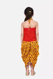 Halter Neck Cotton Top With Dhoti- Yellow