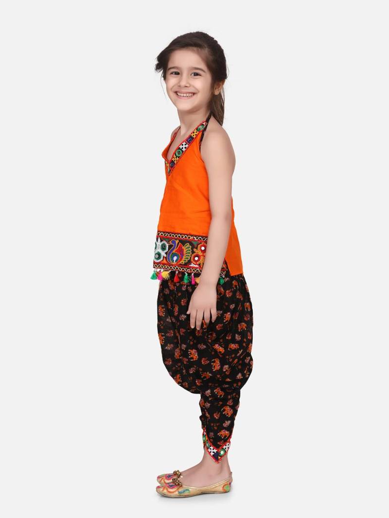 Halter Neck Cotton Top With Dhoti- Black