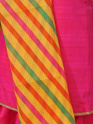 Silk Kurti Dhoti With Leheriya Dupatta For Girls-Pink 4