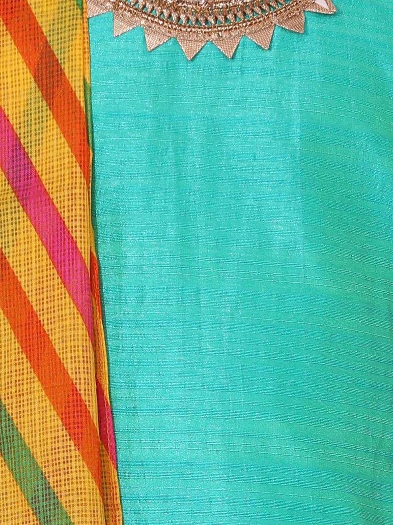 Silk Kurti Dhoti With Leheriya Dupatta For Girls-Green