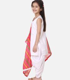 Silk Kurti Dhoti With Leheriya Dupatta For Girls-White