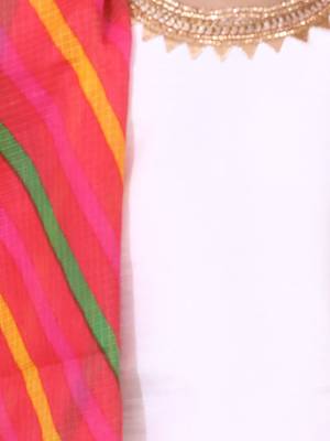 Silk Kurti Dhoti With Leheriya Dupatta For Girls-White 4