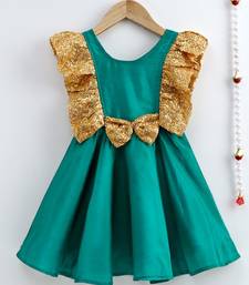 Girls Sequin Frill Silk Party Frock-Green