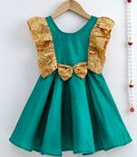Girls Sequin Frill Silk Party Frock-Green