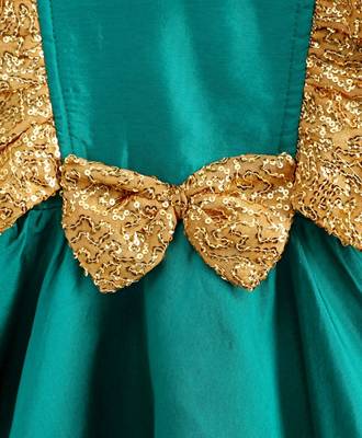 Girls Sequin Frill Silk Party Frock-Green 3