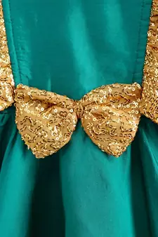 Girls Sequin Frill Silk Party Frock-Green