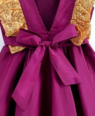 Girls Sequin Frill Silk Party Frock-purple 2