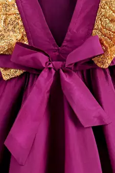 Girls Sequin Frill Silk Party Frock-purple