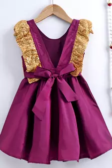 Girls Sequin Frill Silk Party Frock-purple