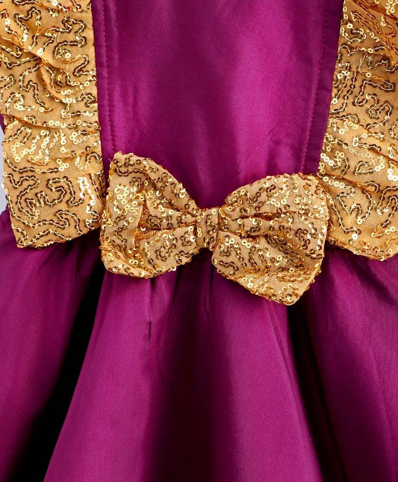 Girls Sequin Frill Silk Party Frock-purple