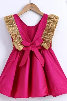 Girls Sequin Frill Silk Party Frock- pink