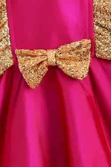 Girls Sequin Frill Silk Party Frock- pink