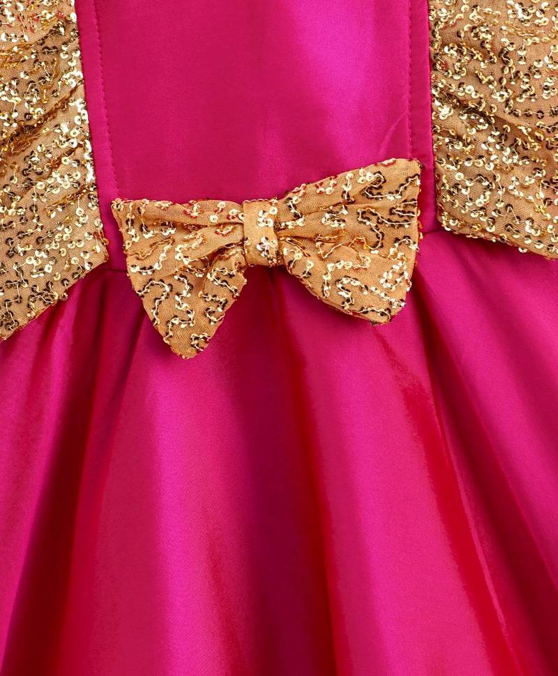 Girls Sequin Frill Silk Party Frock- pink