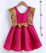 Girls Sequin Frill Silk Party Frock- pink