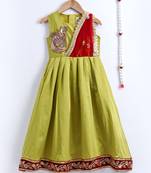 Girls Ruffle Sleeve Taffeta Silk Party Gown- Green