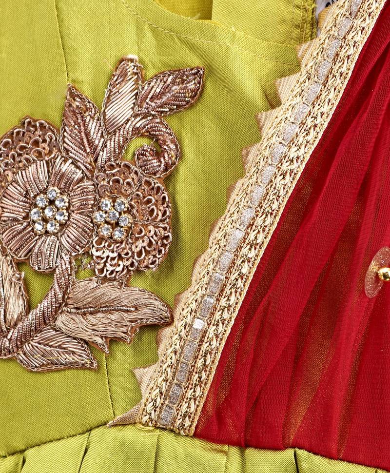 Girls Ruffle Sleeve Taffeta Silk Party Gown- Green