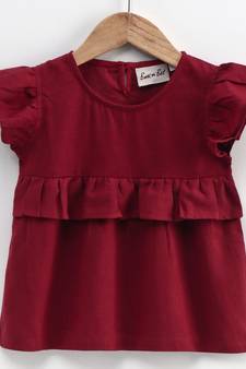 Girls Ruffle Cotton Top With Harem Pant- Maroon